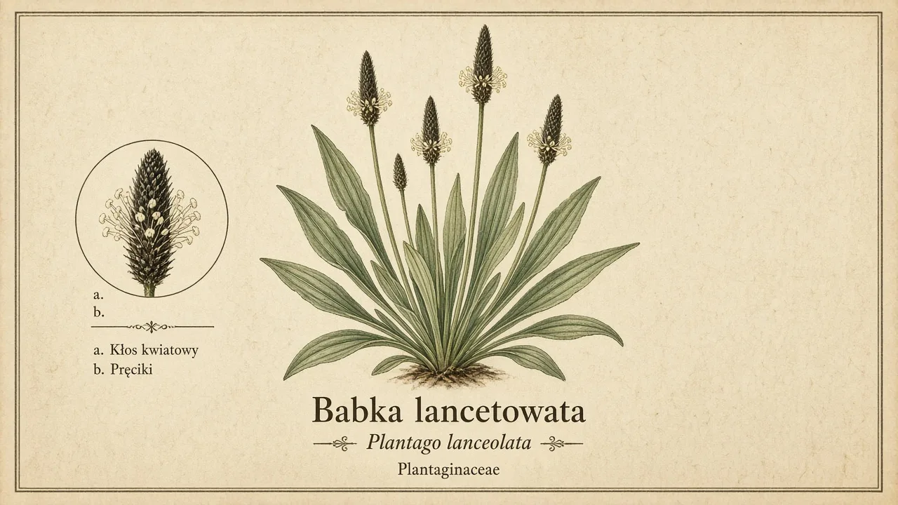 Ilustracja zielnikowa: Babka lancetowata (Plantago lanceolata)