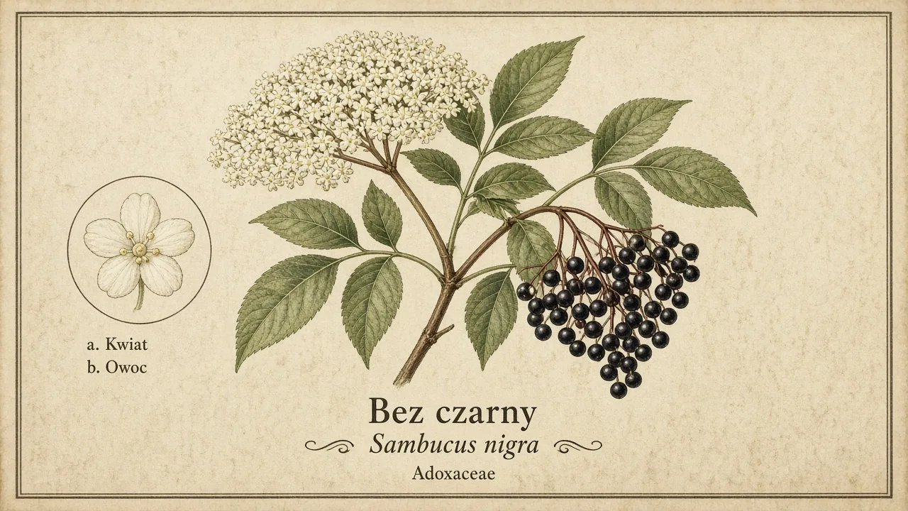 Ilustracja zielnikowa: Bez czarny (Sambucus nigra)