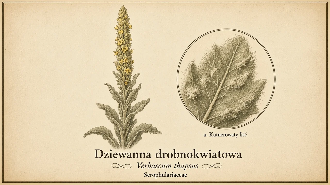 Ilustracja zielnikowa: Dziewanna drobnokwiatowa (Verbascum thapsus)