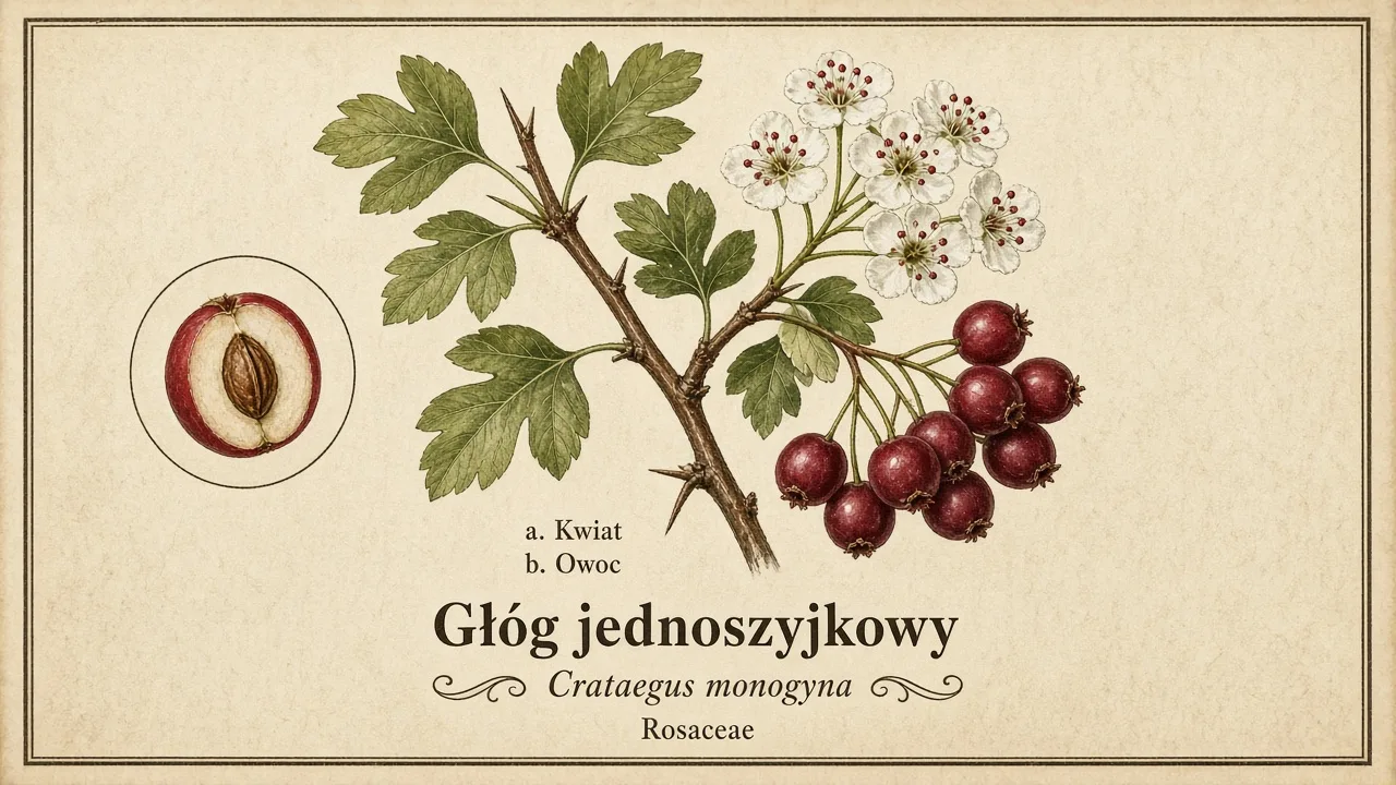 Ilustracja zielnikowa: Głóg jednoszyjkowy (Crataegus monogyna)