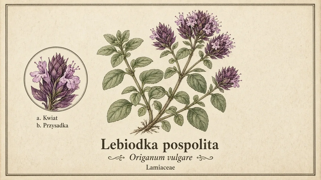 Ilustracja zielnikowa: Lebiodka pospolita (Origanum vulgare)
