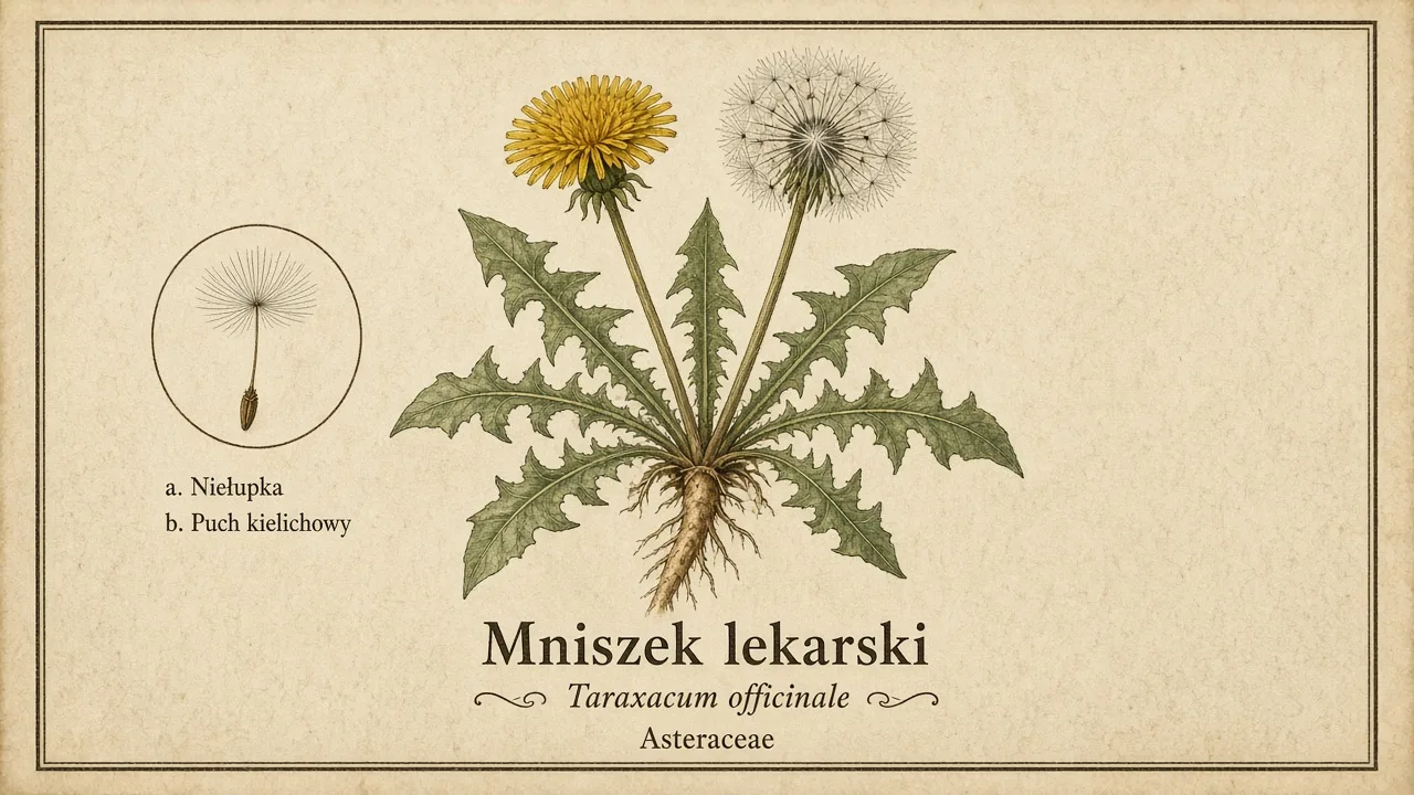 Ilustracja zielnikowa: Mniszek lekarski (Taraxacum officinale)