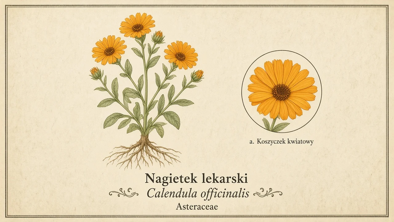 Ilustracja zielnikowa: Nagietek lekarski (Calendula officinalis)