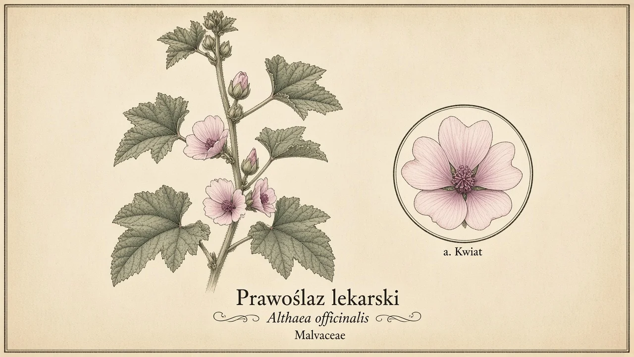 Ilustracja zielnikowa: Prawoślaz lekarski (Althaea officinalis)